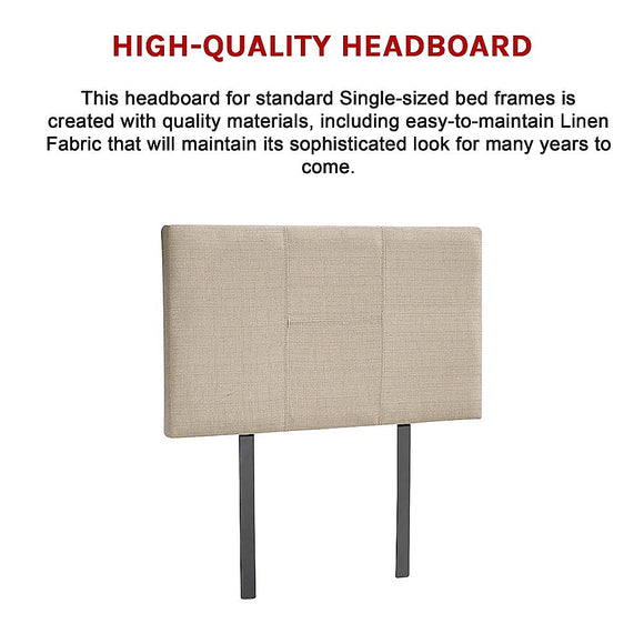 Linen Fabric Single Bed Headboard Bedhead - Beige