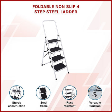 Foldable Non Slip 4 Step Steel Ladder - 0