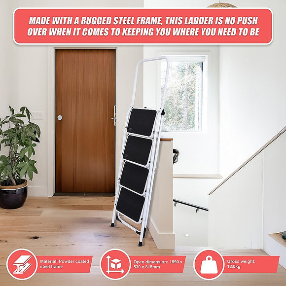 Foldable Non Slip 4 Step Steel Ladder