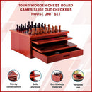 10 in 1 Wooden Chess Board Games Slide Out Checkers House Unit Set-7