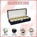6 Slot Mens Watch Display Case Box Black PU Leather-3