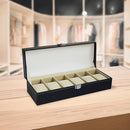 6 Slot Mens Watch Display Case Box Black PU Leather-6