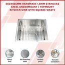 550x455mm Handmade 1.5mm Stainless Steel Undermount / Topmount Kitchen Sink with Square Waste-3
