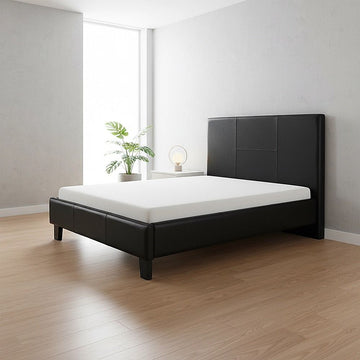 King Single PU Leather Bed Frame Black - 0