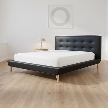 Queen PU Leather Deluxe Bed Frame Black - 0