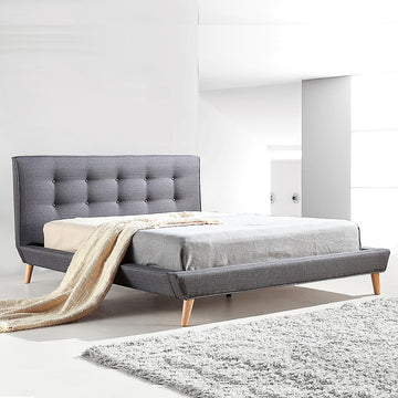 Double Linen Fabric Deluxe Bed Frame Grey - 0