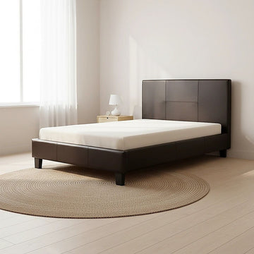 King Single PU Leather Bed Frame Brown