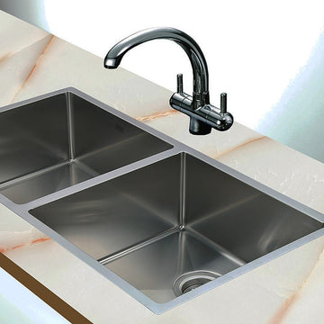 865x440mm Handmade Stainless Steel Undermount / Topmount Kitchen Sink with Waste - 0