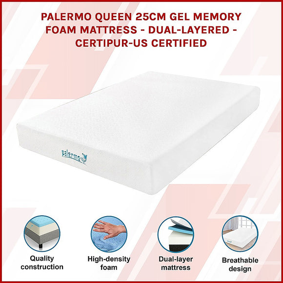 Queen 25cm Gel Memory Foam Mattress – Dual-Layered Comfort with CertiPUR-US® Certified Foam