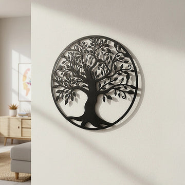 Black Tree of Life Wall Art Hanging Metal Iron Sculpture Garden 99cm - 0