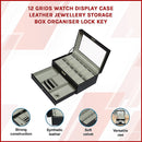 12 Grids Watch Display Case Leather jewellery Storage Box Organiser Lock Key-3