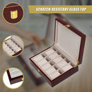 10 Grids Wooden Watch Case Glass Jewellery Storage Holder Box Wood Display-7