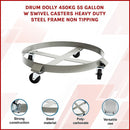 Drum Dolly 450kg 55 Gallon w Swivel Casters Heavy Duty Steel Frame Non Tipping-3