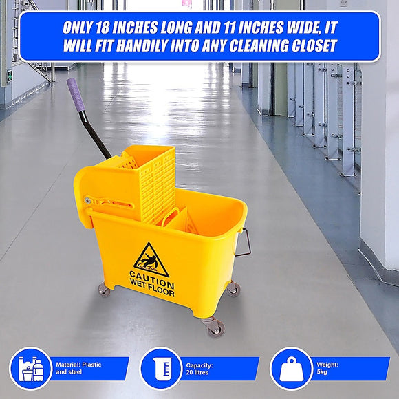 20L Deluxe Mop Wringer Bucket Side Press Janitor Commercial Cleaning