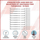 Stainless Steel Wire Rope DIY Balustrade Kit Jaw/Swage Fork Turnbuckle - 10 pack-2