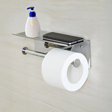 Stainless Steel Double Toilet Paper Holder Towel Roll Tissue Rack Storage Shelf - 0