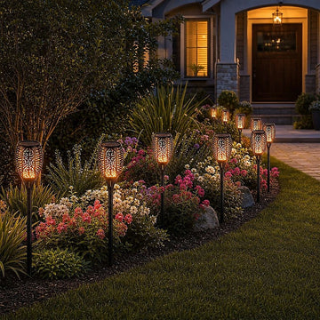 10 Pack Solar Torch Lights 96 LED Flickering Lighting Dancing Flame Garden Lamp - 0