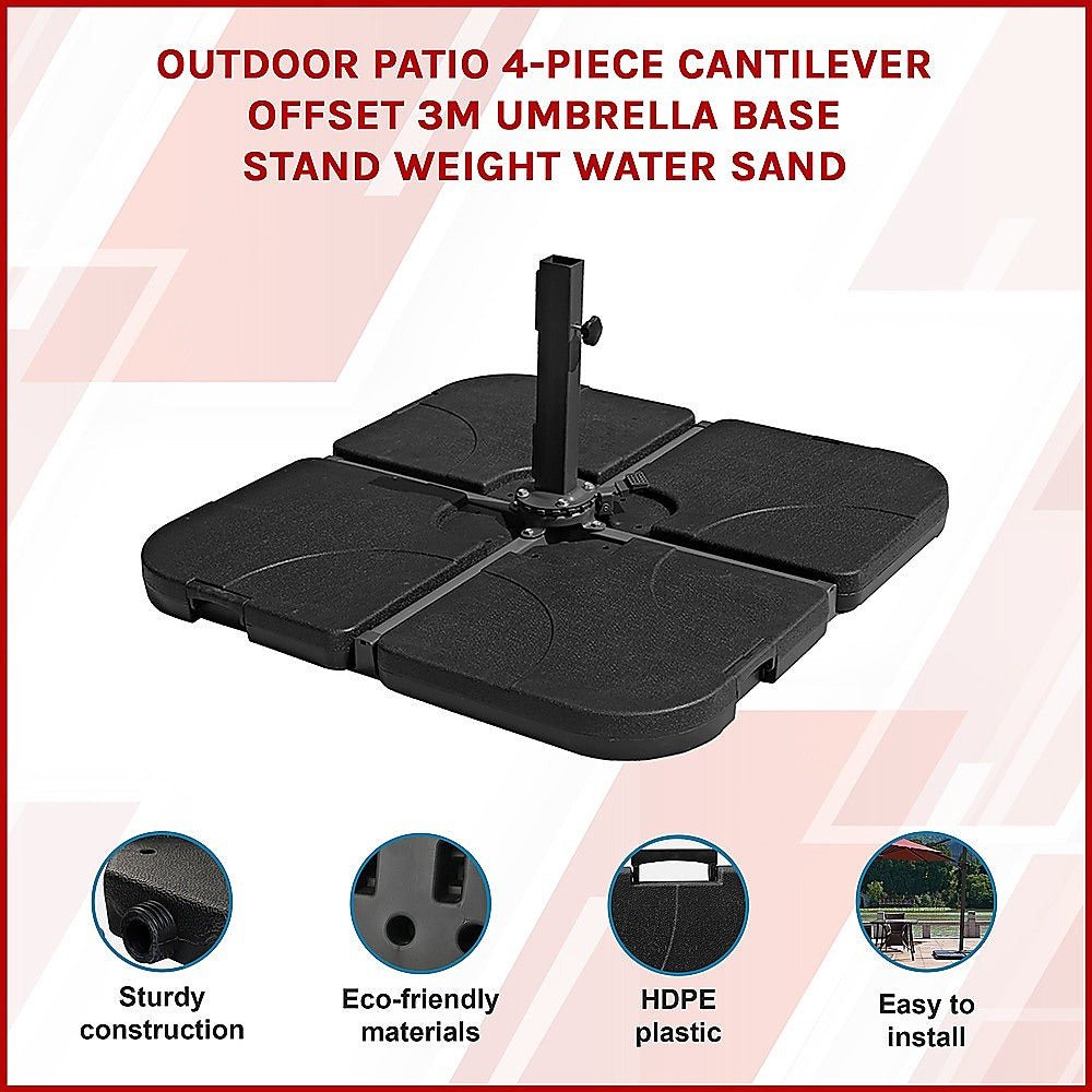 Outdoor Patio 4-Piece Cantilever Offset 3M Umbrella Base Stand Weight Water Sand - 0
