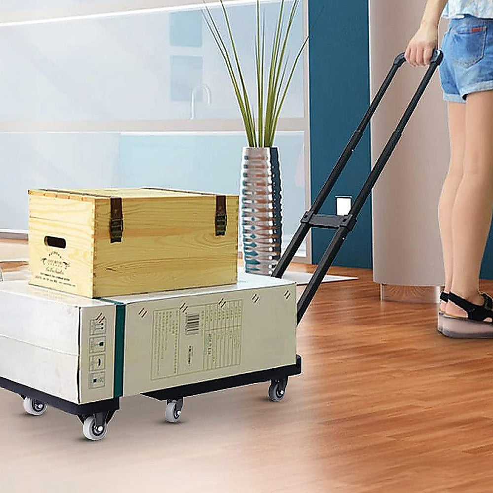 Foldable Hand Flatbed Trolley Cart 6 x 360 Degree Rotating Wheels with Maximum Load 200Kg - 0