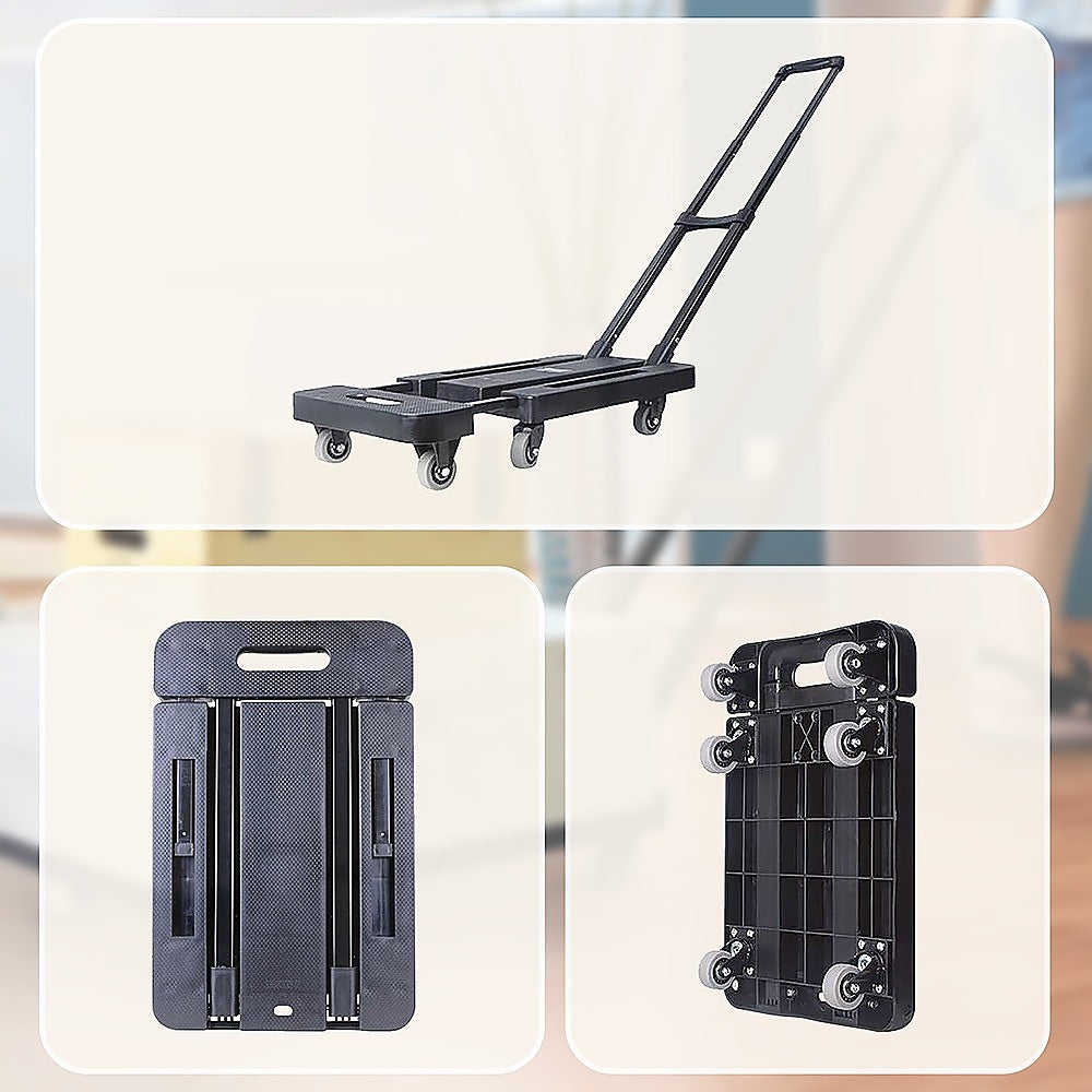 Foldable Hand Flatbed Trolley Cart 6 x 360 Degree Rotating Wheels with Maximum Load 200Kg