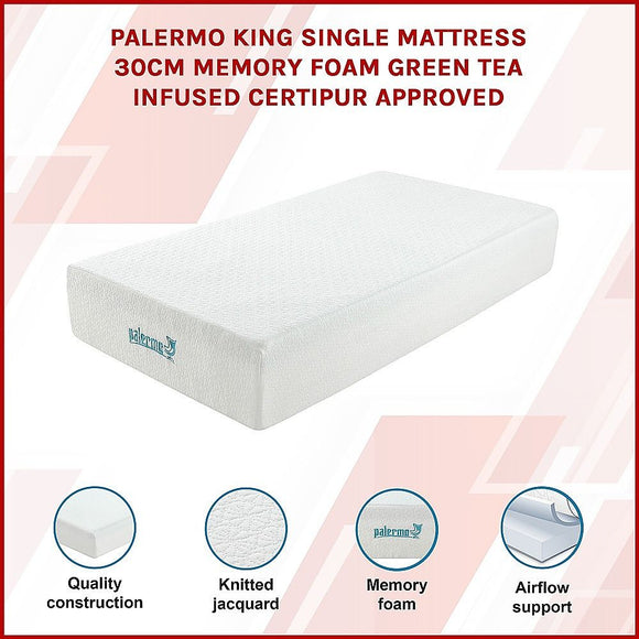 King Single 30cm Green Tea Memory Foam Mattress – Cooling Comfort with CertiPUR-US® Certified Foam