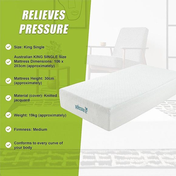 King Single 30cm Green Tea Memory Foam Mattress – Cooling Comfort with CertiPUR-US® Certified Foam