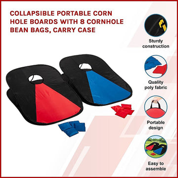 Collapsible Portable Corn Hole Boards With 8 Cornhole Bean Bags, Carry Case - 0