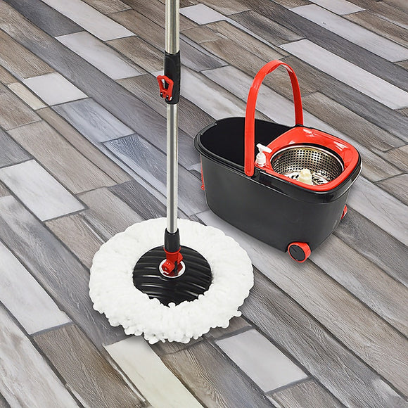 Spin Rotating Mop and Bucket Set with Wheels and 4 Microfibre Mop Heads