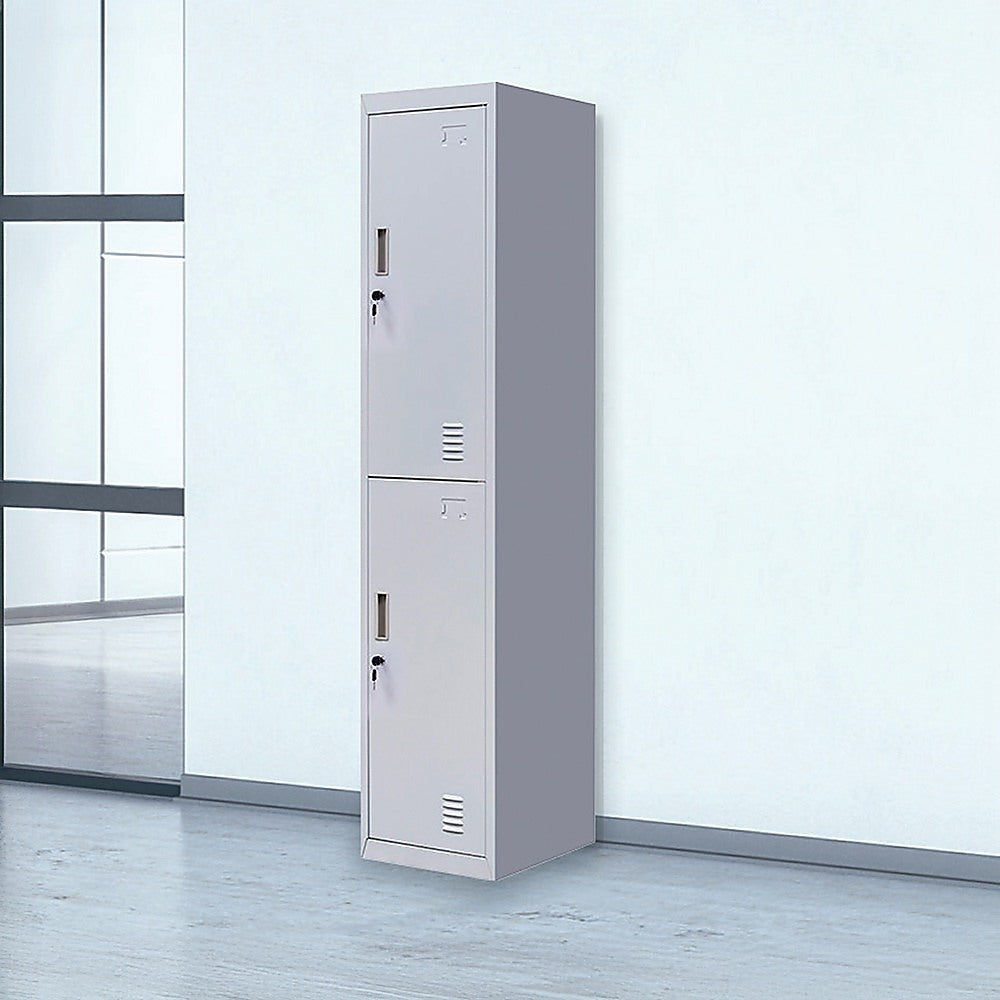2-Door Vertical Locker for Office Gym Shed School Home Storage - 0