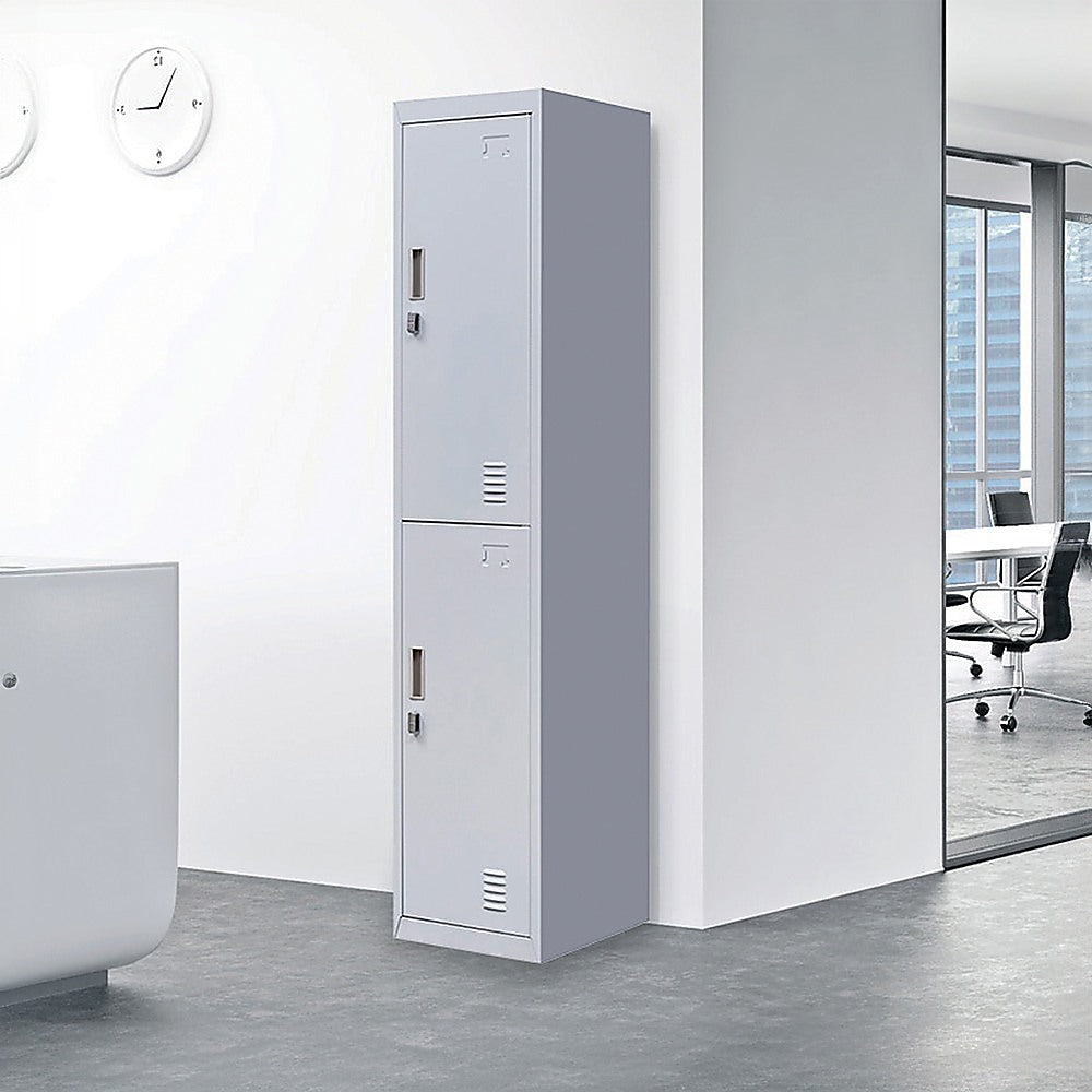 2-Door Vertical Locker for Office Gym Shed School Home Storage - 0