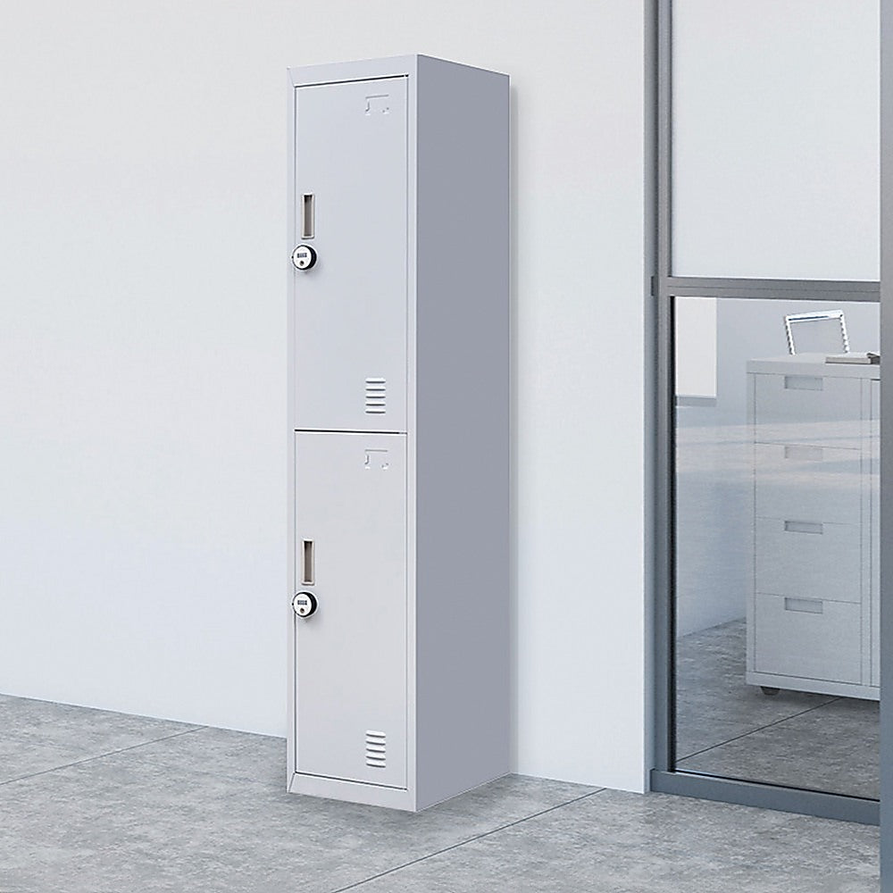 2-Door Vertical Locker for Office Gym Shed School Home Storage - 0