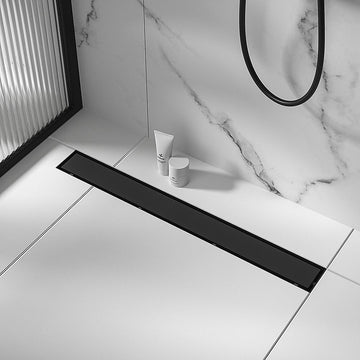 Tile Insert Shower Grate – 90cm Black Drain with Centre Outlet - 0