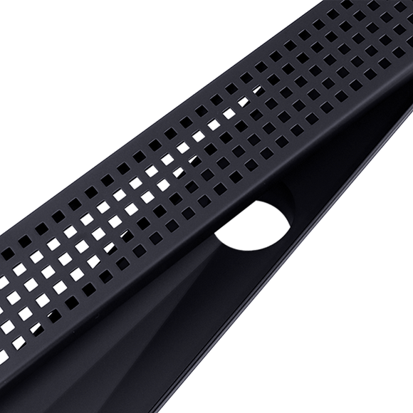 900mm Bathroom Shower Black Grate Drain w/Centre outlet Floor Waste Square Pattern