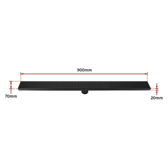 900mm Bathroom Shower Black Grate Drain w/Centre outlet Floor Waste Square Pattern