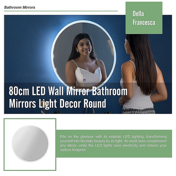 80cm LED Wall Mirror Bathroom Mirrors Light Decor Round