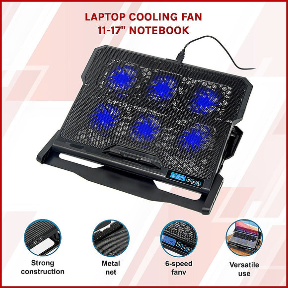 Laptop Cooling Pad with Adjustable Fan Stand – Fits 11" to 17" Notebooks