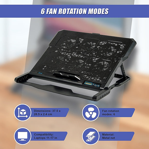 Laptop Cooling Pad with Adjustable Fan Stand – Fits 11" to 17" Notebooks