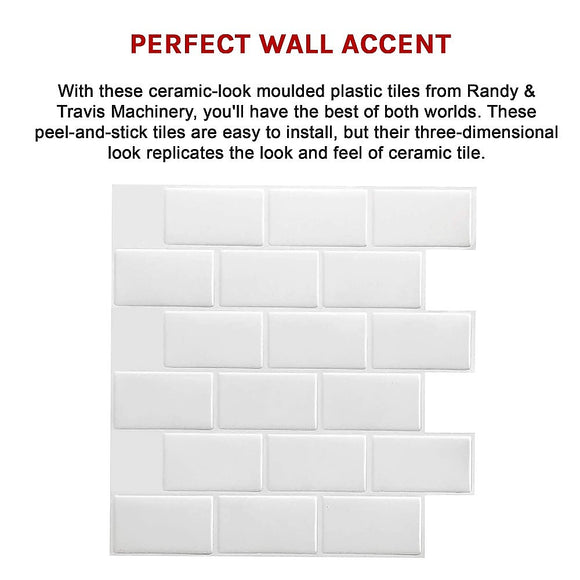 Tiles 3D Peel and Stick Wall Tile Subway White (30 x 30cm x 10 sheets)