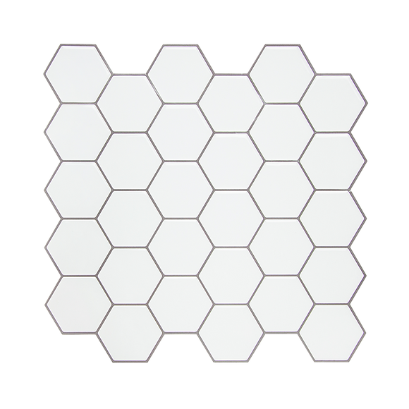 Tiles 3D Peel and Stick Wall Tile Hexagon White (30cm x 30cm x 10 sheets)