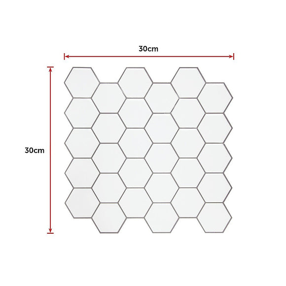 Tiles 3D Peel and Stick Wall Tile Hexagon White (30cm x 30cm x 10 sheets)