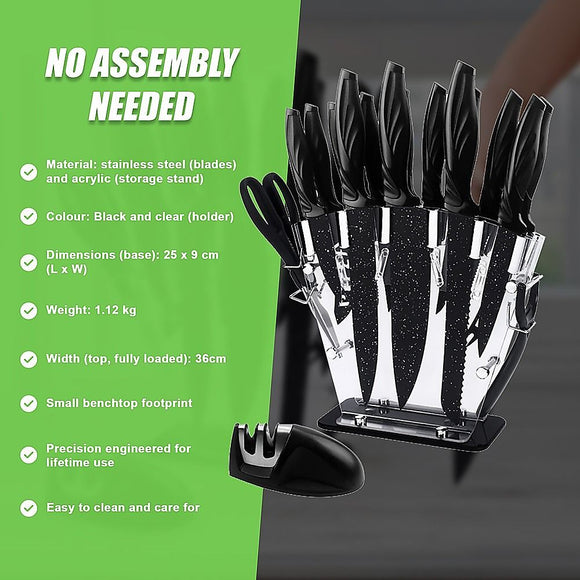 Kitchen 17 Piece Knife Set with Block and Sharpener Chef Knives