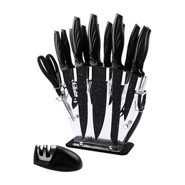 Kitchen 17 Pc Knife Set w/ Block & Sharpener Chef Bread Steak Knives