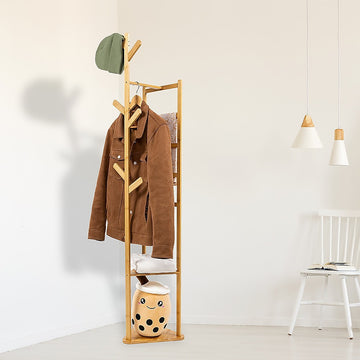 Clothes Coat Rack Garment Stand Shelf Wooden Tree Hanger Bag Hat Hook Holder - 0