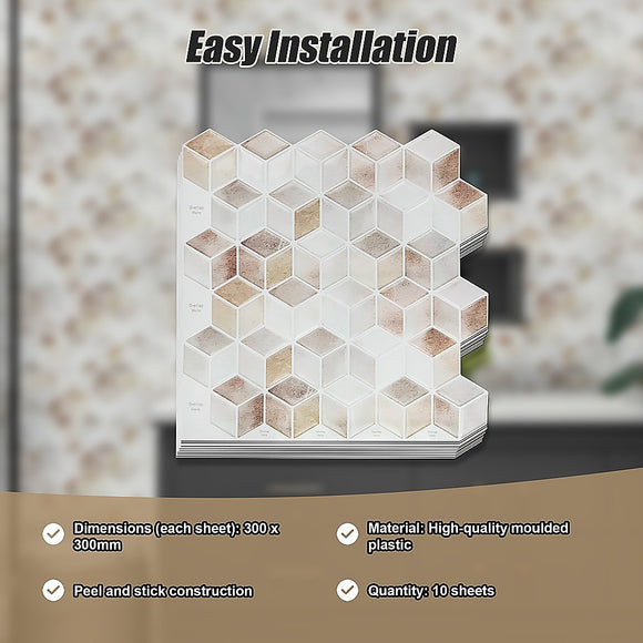 Tiles 3D Peel and Stick Wall Tile Shell Mosaic 10 Sheets