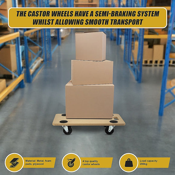 200kg Heavy Duty Hand Dolly Furniture Wooden Trolley Cart Moving Platform Mover