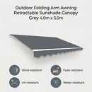 Outdoor Folding Arm Awning Retractable Sunshade Canopy Grey 4.0m x 3.0m-3