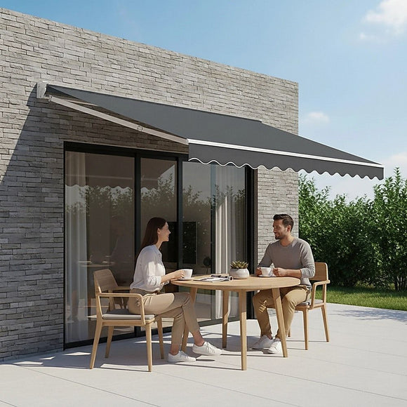 Outdoor Folding Arm Awning Retractable Sunshade Canopy Grey 4.0m x 3.0m