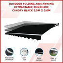 Outdoor Folding Arm Awning Retractable Sunshade Canopy Black 5.0m x 3.0m-3