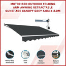 Motorised Outdoor Folding Arm Awning Retractable Sunshade Canopy Grey 5.0m x 3.0m-3