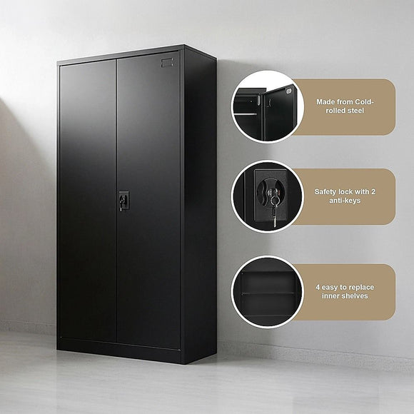 Two-Door Metal Cabinet Shelf Storage for Home Office Gym